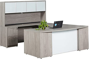 OFD Ultra Premium U-Shape Desk Set with Glass Doors - Grey Oak