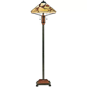 Quoizel TF9404M Grove Park Flower Tiffany Floor Lamp, 2-Light, 200 Watts, Iron with Wood Accents (61" H x 17" W)