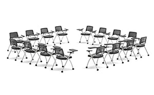 TEAMtime 16 Person Flip Table Student Chair Set - Model 2057, Black Color, Foldable and Nestable for Compact Storage
