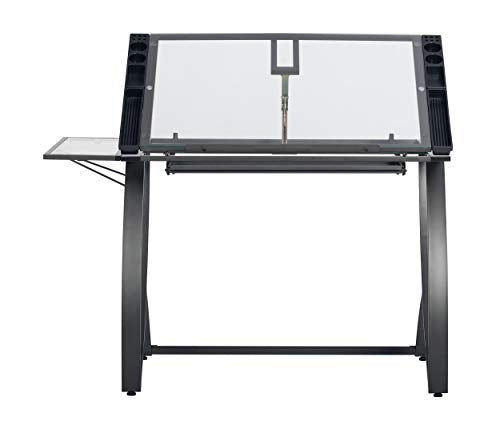 SD STUDIO DESIGNS Futura Luxe Drafting Craft Table, 35" Wide Angle Adjustable Top, Pewter Grey/Clear Glass