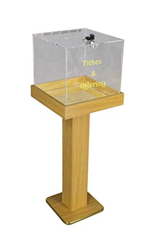 FixtureDisplays® Wood Acrylic Large Floor Standing Tithing Box Offering Box Ballot Box Church Donation Box 14300