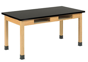 Diversified Woodcrafts Oak Table with Book Compartments, 1" Epoxy Resin Top - 72" W x 24" D x 30" H