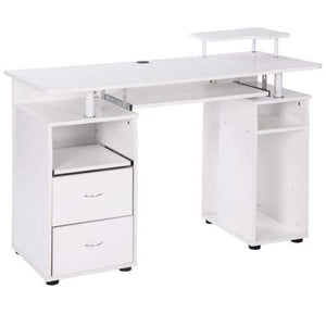 Merax Home Office Desk Computer Desk Wooden PC Laptop Desk Modern Writing Table Wood Study Workstation with Storage Drawer (White(w/Drawer))