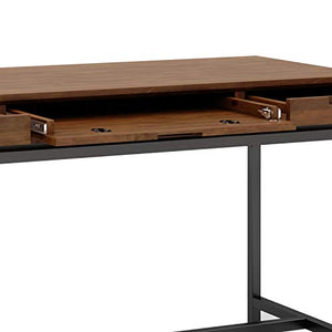 SIMPLIHOME Banting SOLID WOOD and Metal Modern Industrial 60 inch Wide Home Office Desk, Writing Table, Workstation, Study Table Furniture in Medium Saddle Brown with 2 Drawerss