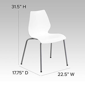 Flash Furniture Stack Chair 5 Pack - 770 lb. Capacity, White with Lumbar Support & Silver Frame