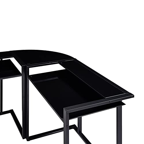 WANYI Black, 56" L Molded Computer Desk Gaming Desk Home Office Writing Workstation Toughened Glass Study Keyboard Modern Table for Modest Spaces