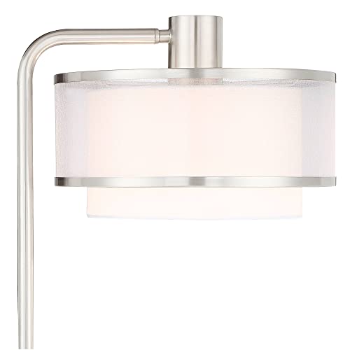 Possini Euro Design Modern Floor Lamps 60" Tall Set of 2 with Tray Table USB Charging Port Brushed Nickel Silver Organza Shade