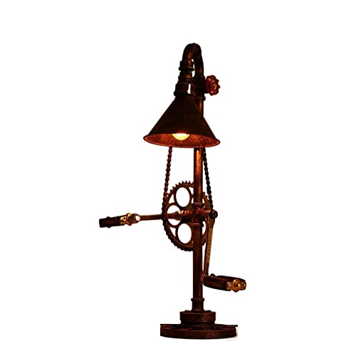 GUOCC Modern Retro Iron Industry Table Lamp - Creative Metal Bicycle Car Chain Gear Desk Light for Living Room and Bedroom