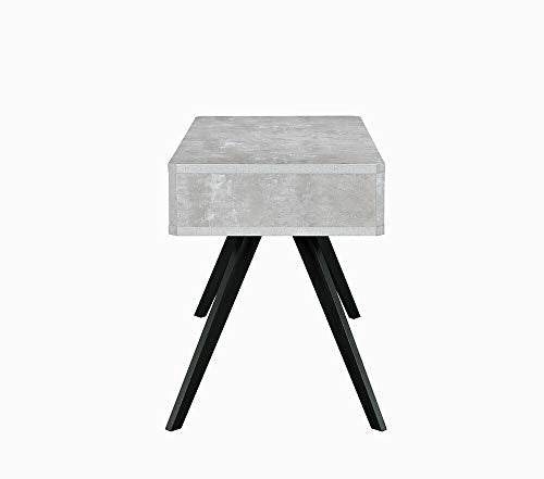 Knocbel Home Office Faux Concrete Desk Workstation Laptop Table with 2 Drawers & Wooden Tapered Legs, 47" L x 24" W x 30" H (Faux Concrete and Black)