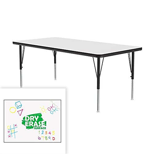 Correll 30"x60" Rectangular, Classroom Dry Erase/Markerboard Top, Activity Table, Height Adjustable (19"-29), White Durable High Pressure Laminate, School Furniture, Made in The USA White Dry Erase
