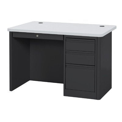 Sandusky Lee SP904830-BGN 900 Series Single Pedestal Heavy Duty Teachers Desk, 30" Length x 29.50" Height x 48" Width, Black Base with Gray Nebula Top