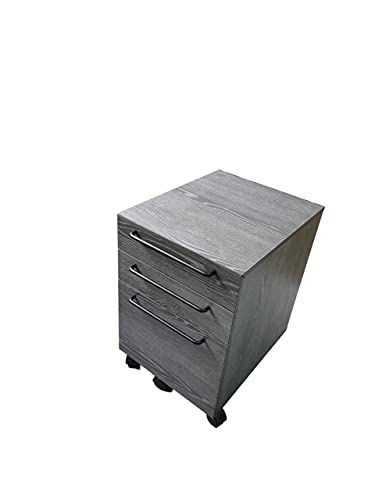Unique Furniture Alaida 3-Drawer Mobile Vertical File Cabinet with Locking Caster, Full Extension Slides, Soft Close - Grey