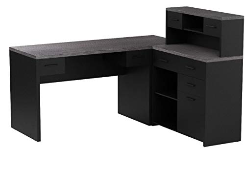 Monarch Specialties Computer Desk L-Shaped - Left or Right Set- Up - Corner Desk with Hutch 60"L (Black - Grey Top)