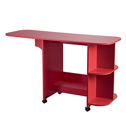 Southern Enterprises Expandable Rolling Sewing Station Craft Table, Red
