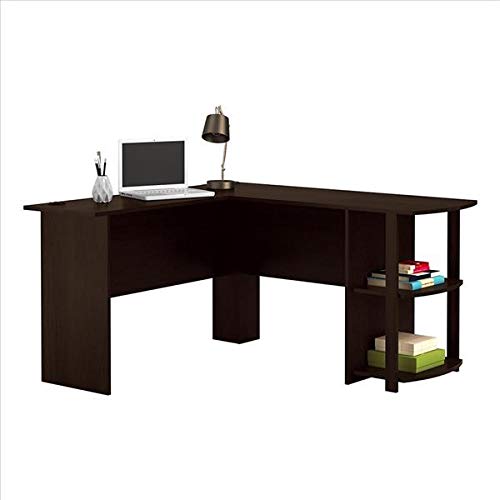 Large L-Shaped Home Office Wood Corner Desk Computer Desk L Desk Office Desk Workstation Desk with Two-Layer Bookshelves 53 inch Black,Brown(Ships from US) (Brown)