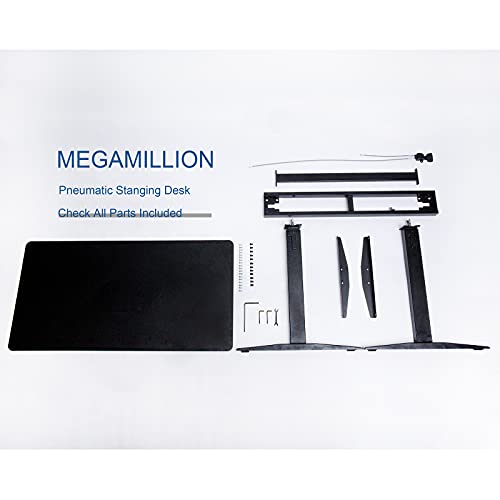 MEGAMILLION Pneumatic Standing Desk Adjustable Height- 48 inch Whole Piece Top, Sit to Stand Desk, Adjustable Computer Laptop Desk Workstation for Home& Office [Black Frame + Black Top]