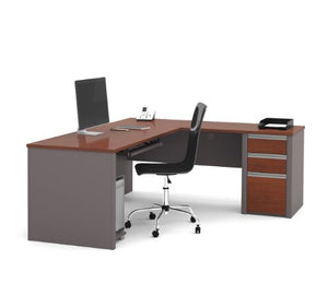 Bestar 93880-39 Connexion L Shaped Desk with Three Drawers, Bordeaux/Slate