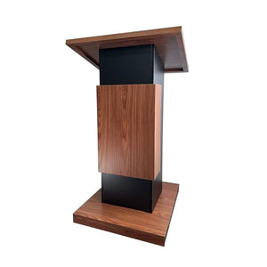 Mecpramy Wooden Podium with Storage & Lockable Wheels, Mic Stand Space - Elegant Design for Restaurants, Churches, Seminars, Schools