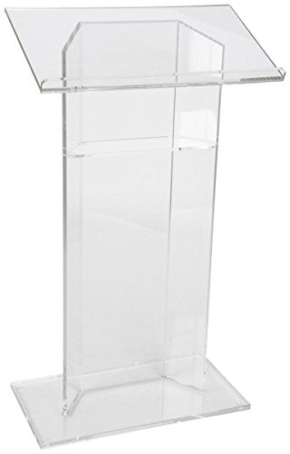 Displays2go Clear Church Pulpit Lectern, Thick Acrylic, No Assembly, Inner Shelf, Pedestal Base (LECTCV)