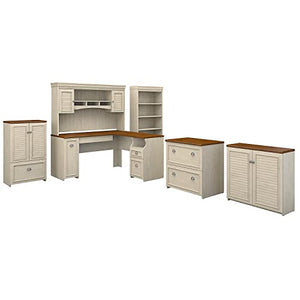 Bush Furniture Fairview Home Office Furniture Set, 60W, Antique White