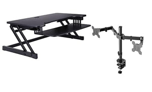 Rocelco Height Adjustable Standing Desk Converter with Dual Monitor Mount - Black