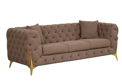 Generic Modern Buckle Fabric Living Room Set - Brown Wood (2Pc Contempo)
