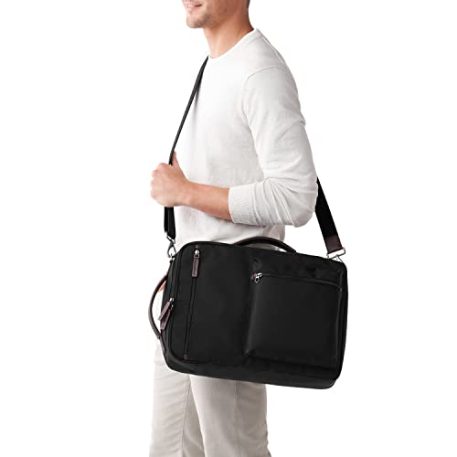 Fossil Men's Buckner Fabric Medium Convertible Travel Backpack and Briefcase Messenger Bag, Black