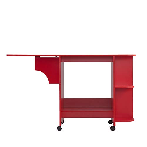 Southern Enterprises Expandable Rolling Sewing Station Craft Table, Red