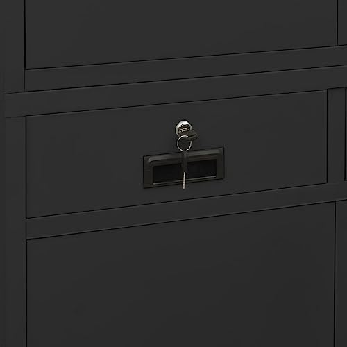 HLELU Steel Office Cabinet, Durable, 3 Adjustable Shelves, Anthracite, 35.4" x 15.7" x 70.9