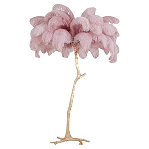 Generic Ostrich Feather Floor Lamp - Tall Standing Decorative Light (Camel Pink)