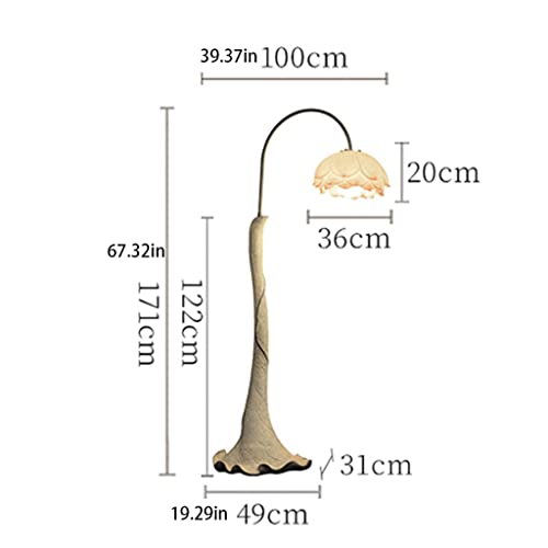 POCHY Luxury Lotus Floor Lamp Vintage Resin Standing Lamps - Chinese Style Bedroom Study Lighting