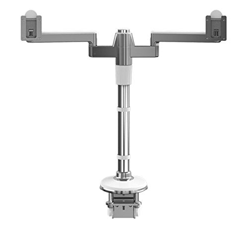 HumanScale M2 M/Flex Dual Monitor Arm Single Straight Link 18" High Post with Integrated Clamp Mount Aluminum White MF22W66C18