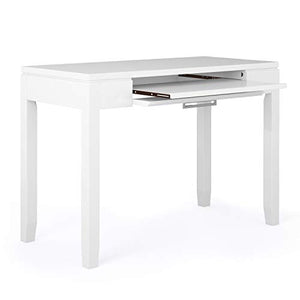 SIMPLIHOME Cosmopolitan SOLID WOOD Contemporary Modern 42 inch Wide Home Office Desk, Writing Table, Workstation, Study Table Furniture in White
