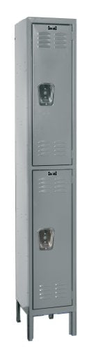 Hallowell U1588-2A-HG Hallowell Gray Steel Premium Wardrobe Locker, 1 Wide with 2 Opening, 2 Tier, 15" Width x 78" Height x 18" Depth, Assembled