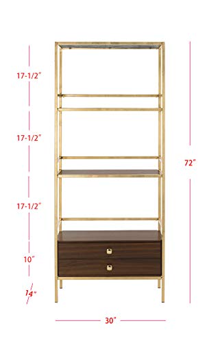 Safavieh ETG6205A Home Collection Mateo 4 Tier 1 Drawer Etagere, Gold and Walnut