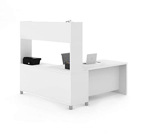 Bestar L-Desk with Open Hutch in White