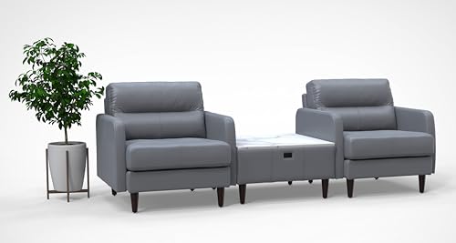 BREAKtime Waiting Reception Lounge Chairs Set with Charging Tables - Model 8128 3pc, Graphite Gray Leather