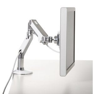 Humanscale M8 M8CS1S Adjustable Articulating Computer Monitor Arm - Two Piece Clamp On Mount with Base - Silver with Gray Trim