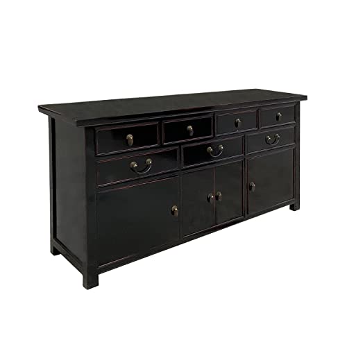 orientliving Chinese Black Lacquer 7 Drawers Sideboard Buffet Cabinet