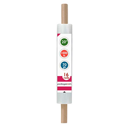 PackageZoom 20 inch x 1000 Feet Stretch Wrap Extended Core Handle, Clear Stretch Film, 16 Rolls
