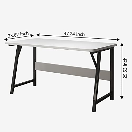 Computer Desk 47.24 inch Modern Sturdy Office Desk PC Laptop Notebook Study Writing Table for Home Office Workstation, White