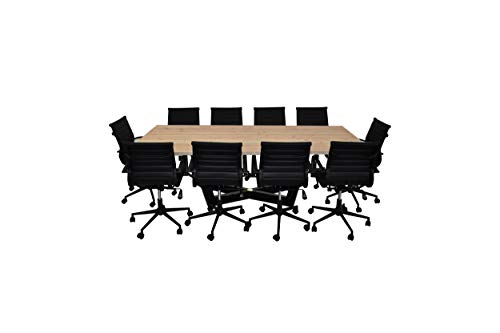 SOLIS Suprema 11-Piece Mid Back Ribbed Conference Table Set, Black