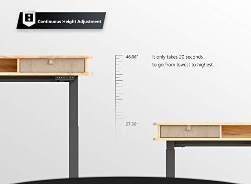 FEZIBO Height Adjustable Electric Standing Desk with Double Drawer, 55 x 24 Inch Stand Up Table with Storage Shelf, Sit Stand Desk with Splice Board, Black Frame/Light Rustic Top
