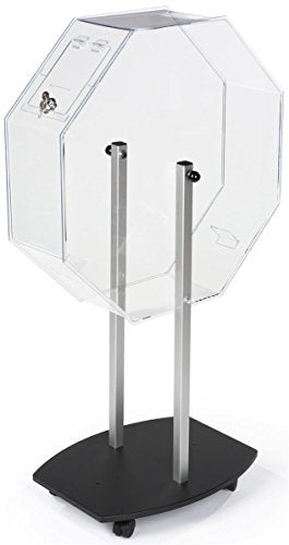Floor-Standing Raffle Drum with Locking Wheels, 53 inches Tall - Clear Acrylic Wheel with Black MDF Base