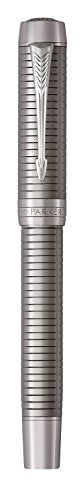 PARKER Duofold Centennial Fountain Pen, Prestige Ruthenium Chiselled, Fine Solid Gold Nib, Black Ink and Convertor (1931333)