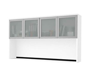 Bestar Pro-Concept Plus White Hutch with Frosted Glass Doors