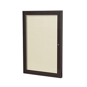 Ghent 3" x 2"  1-Door Outdoor Enclosed Vinyl Bulletin Board, Shatter Resistant, with Lock, Bronze Aluminum Frame - Ivory (PB132VX-1 1/25), Made in the USA