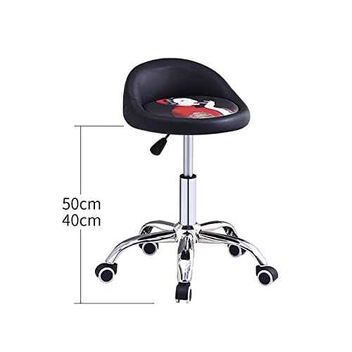 UsmAsk PU Leather Round Rolling Stool with Back Rest Height Adjustable Swivel Drafting Chair (Full Moon)