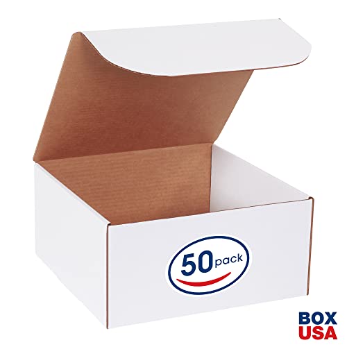 BOX USA Corrugated Cardboard Literature Mailers, 12 x 12 x 6 Inches, Tuck Top One-Piece, Die-Cut Shipping Boxes, Large White Mailing Boxes (Pack of 50)