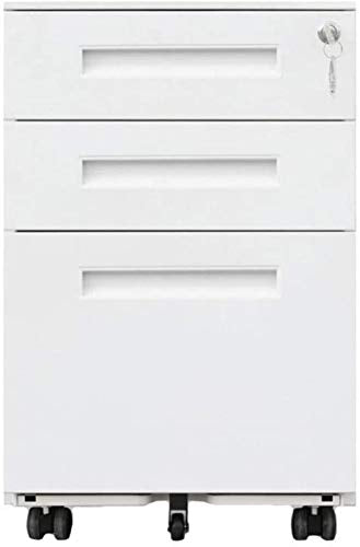 SHABOZ File Cabinets - Push-Pull Mobile Iron Filing Cabinet with Anti-Theft Lock - White